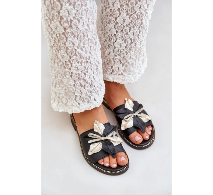 Pantofle S Dekorací Přírodní Kůže Zazoo model 21682375 Černé - Boto Pantofle S Dekorací Přírodní Kůže Zazoo model 21682375 Černé - Boto