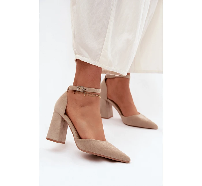 Lodičky na podpatku z imitace semiše béžové Selvra