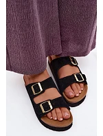 Kožené semišové dámské sandály na platformě s přezkami Vinceza 102657 černé