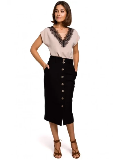 S206 Top s krajkovým výstřihem - béžový