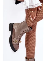 Módní dámské kotníkové boty na zip s ozdobami D&A šedohnědá Módní dámské kotníkové boty na zip s ozdobami D&A šedohnědá