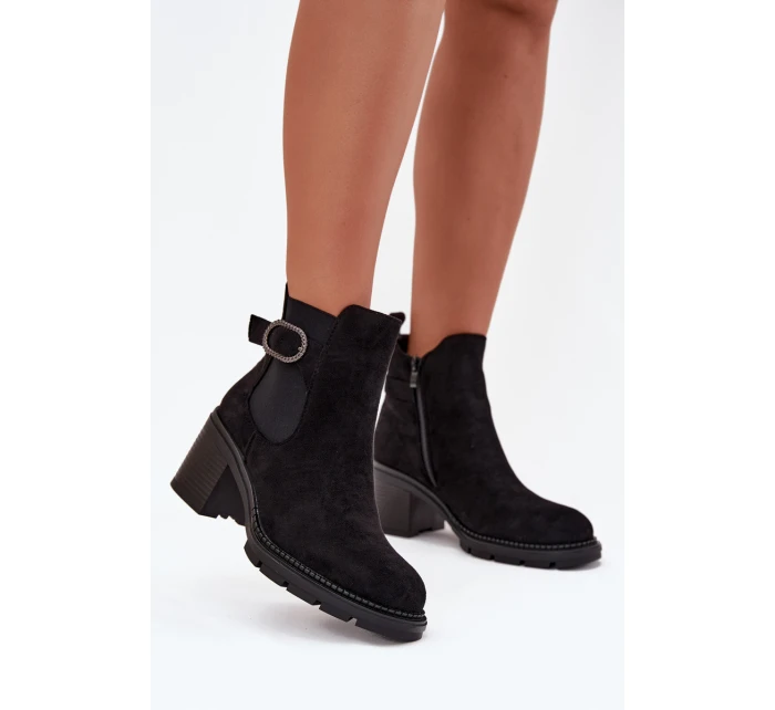 Dámské kotníkové boty Melara na sloupku s ozdobnou přezkou – černé