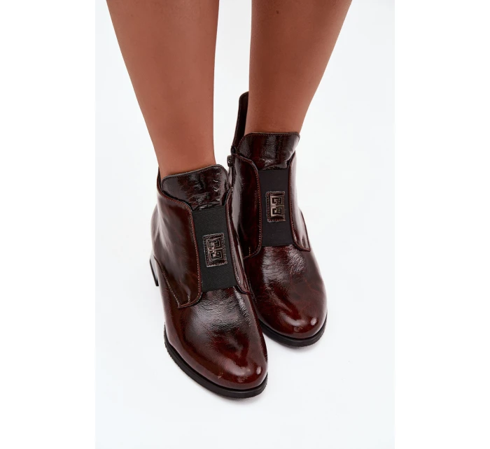 Dámské zateplené botky na podpatku s masivním podpatkem a ozdobným detailem – tmavě hnědé Zazoo Dámské zateplené botky na podpatku s masivním podpatkem a ozdobným detailem – tmavě hnědé Zazoo