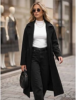 Dámský dvouřadý kabát s páskem, černý, FashionStreet NY0784 Dámský dvouřadý kabát s páskem, černý, FashionStreet NY0784