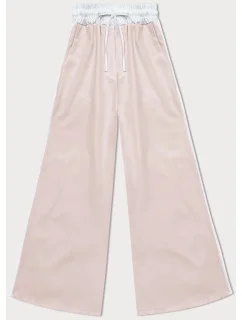 Světle béžové volné dámské kalhoty s lampasy model 20185231 - MADE IN ITALY