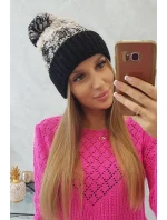 Dámská čepice s bambulí Abigail K326 béžová+černá Dámská čepice s bambulí Abigail K326 béžová+černá