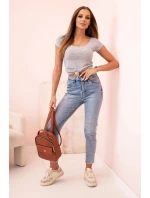 Dámská klasická bavlněná blůza s krátkým rukávem modrá