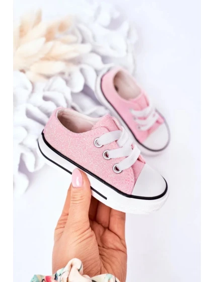 Dětské Brokátové Tenisky Růžové Bling-Bling