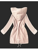 Vlněná bunda z alpaky s kapucí světle lososová (W214#)