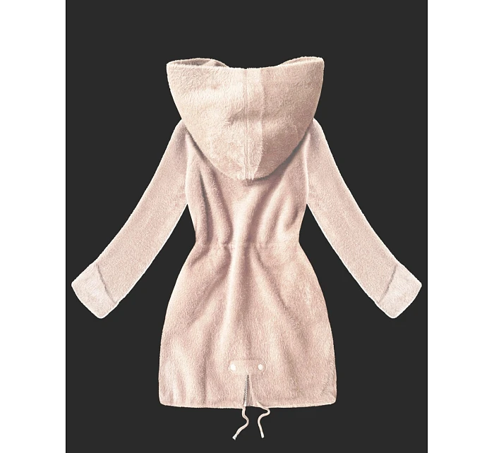 Vlněná bunda z alpaky s kapucí světle lososová (W214#)