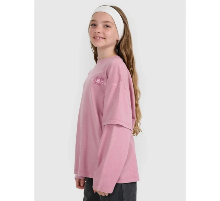 Dívčí tričko oversize s potiskem a dlouhým rukávem 4F 4FJRAW25TLONF543-54S