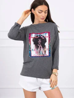 American Girl grafická halenka grafitová S/M - L/XL