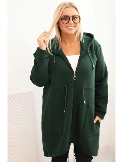 Dámská mikina zateplená Plus Size s kapucí a model 21480763 výstřihem hnědá - K-Fashion