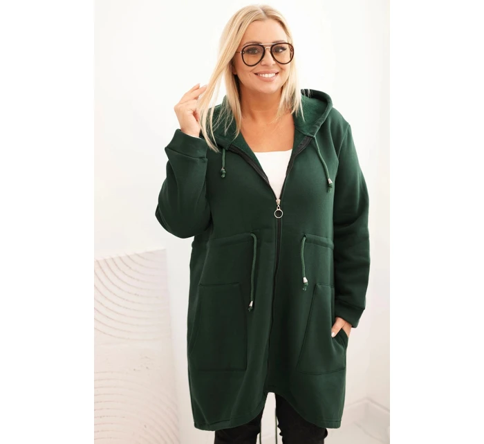 Dámská mikina zateplená Plus Size s kapucí a model 21480763 výstřihem hnědá - K-Fashion