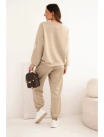 Dámský máslový komplet s volnou mikinou a kalhotami s nápisem LOVE tmavě béžový