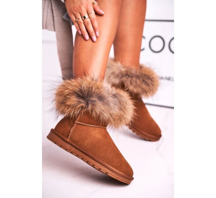 Dámské Kožené Sněhule S Kožešinou Camel model 21540431 - Boto Dámské Kožené Sněhule S Kožešinou Camel model 21540431 - Boto
