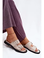 Kožené dámské pantofle s řemínky Vinceza 62304 Béžové