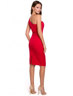 K003 Plášťové šaty s výstřihem na jedno rameno - červené