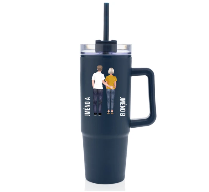 Personalizovaná termoska s průhledným víčkem s párem 