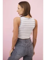 Top dámský pruhovaný s ozdobným zlatým detailem a hlubokým výstřihem šedá