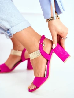 Dámské Sandály Na Podpatku Semišové Fuchsie Enjoy
