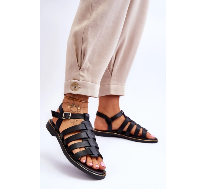 Kožené Sandály S řemínky Černe Lawren Kožené Sandály S řemínky Černe Lawren