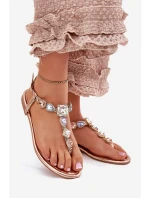 Dámské sandály na plochém podpatku s krystaly růžové zlato model 21699543 - Boto Dámské sandály na plochém podpatku s krystaly růžové zlato model 21699543 - Boto