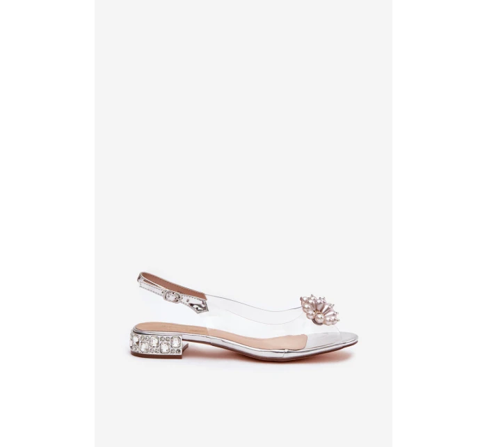 Průhledné sandály na nízkém podpatku s ozdobnými detaily D&A MR52-229 stříbrné Průhledné sandály na nízkém podpatku s ozdobnými detaily D&A MR52-229 stříbrné