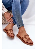 Dámské zdobené ploché pantofle – camel Adivrae