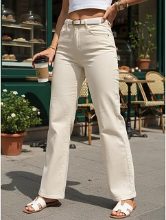 Dámské džíny s páskem a širokou nohavicí béžové FashionStreet UY3063