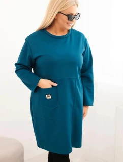 Dámské šaty Plus Size máslové s kapsou a 3/4 rukávem mořská