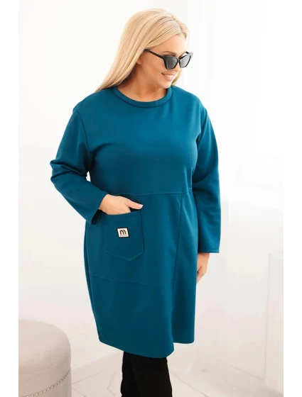 Dámské šaty Plus Size máslové s kapsou a 3/4 rukávem mořská
