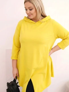 Dámská bavlněná blůza Plus Size asymetrická s ohrnutým rukávem žlutá