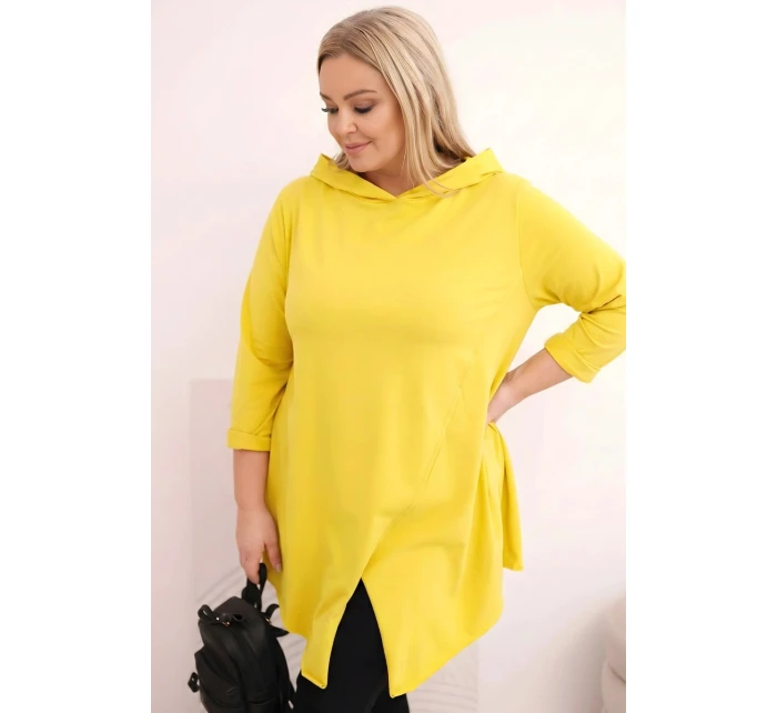 Dámská bavlněná blůza Plus Size asymetrická s ohrnutým rukávem žlutá