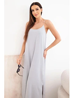 Dlouhé šaty na ramínka šedá