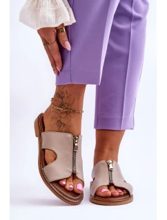 Dámské pantofle s ozdobným zipem Béžová model 21617391 - Boto