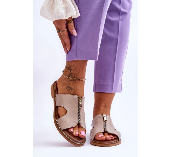 Dámské pantofle s ozdobným zipem Béžová model 21617391 - Boto