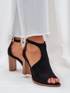 Sandály Na Podpatku Z Eko Semiše Černé model 21684578 - Boto