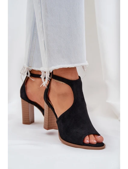 Sandály Na Podpatku Z Eko Semiše Černé Lanadriena