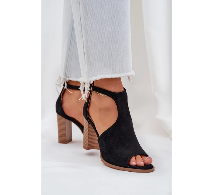 Sandály Na Podpatku Z Eko Semiše Černé Lanadriena