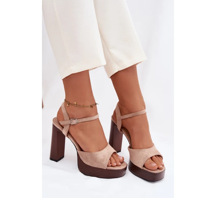 Dámské sandály na podpatku a platformě z eko semiše béžové Gralisse