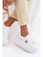 Kožené dámské tenisky na platformě model 22100258 bílé - D&A