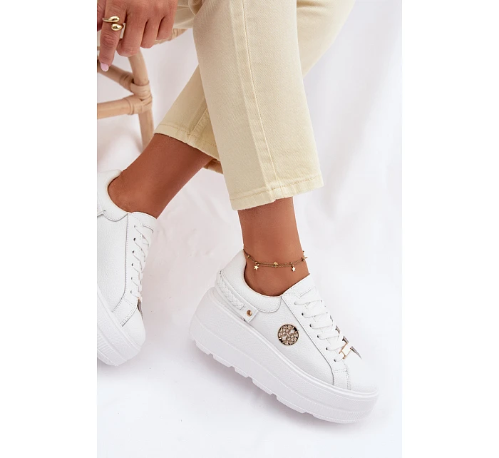 Kožené dámské tenisky na platformě model 22100258 bílé - D&A