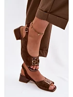 Elegantní sandály z přírodního semiše na podpatku D&A model 22100299 Hnědé - S.Barski