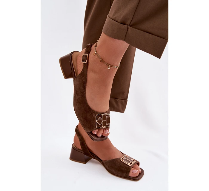 Elegantní sandály z přírodního semiše na podpatku D&A model 22100299 Hnědé - S.Barski