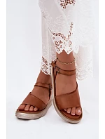 Kožené dámské sandály na platformě model 22208644 Camel - Maciejka Kožené dámské sandály na platformě model 22208644 Camel - Maciejka