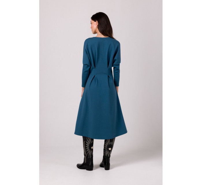 Rozšířené šaty se pasem  modré model 18914906 - BeWear
