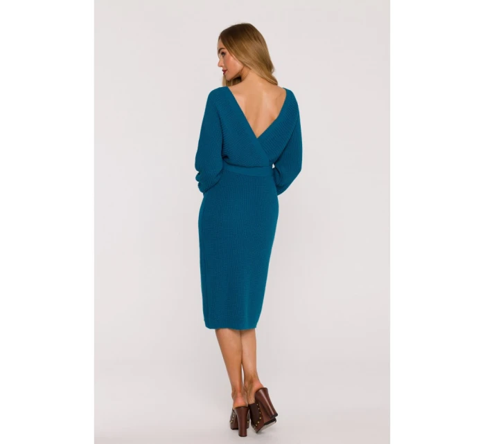 Svetrové šaty s výstřihem do V  modré model 21484552 - Moe