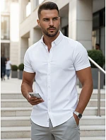 Pánská košile s krátkým rukávem, střih regular fit, bílá, FashionStreet KX1097