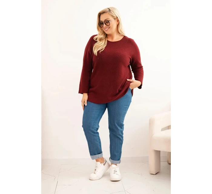 Svetr dámský plus size s lodičkovým výstřihem bordový Svetr dámský plus size s lodičkovým výstřihem bordový